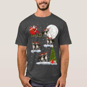 T-shirt Xmas Lighting Tree Santa Riding Boston Terrier Chr