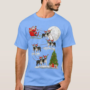 T-shirt Xmas Lighting Tree Santa Riding Boston Terrier Chr