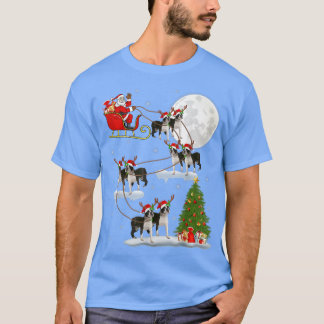 T-shirt Xmas Lighting Tree Santa Riding Boston Terrier Chr