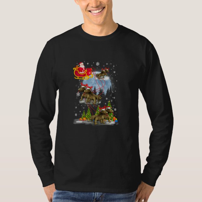 T-shirt Xmas Lighting Tree Santa Riding Komodo Dragon Chri (Devant)