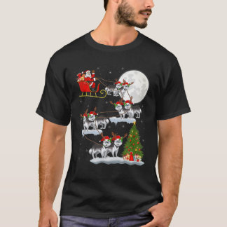 T-shirt Xmas Lighting Tree Santa Riding Siberian Husky Chr