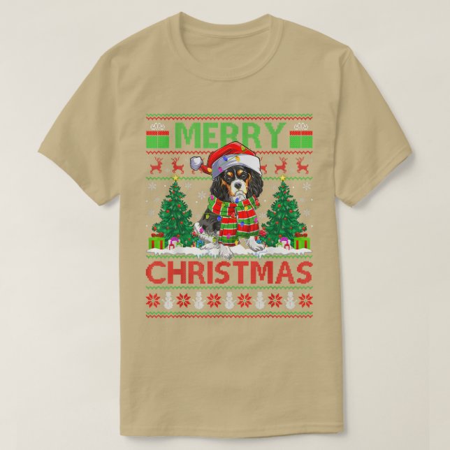 T-shirt Xmas Lighting Ugly Cavalier King Charles Spaniel C (Design devant)