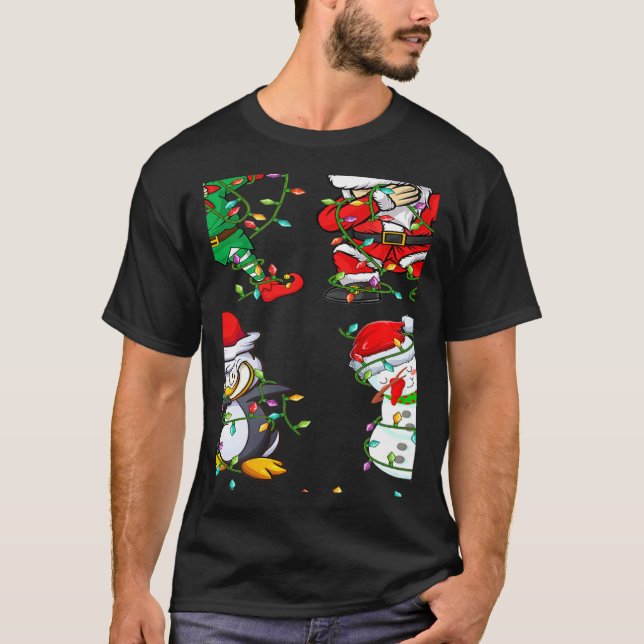 T-shirt Xmas Lights Dabbing Santa Elf Friends Christmas Da (Devant)