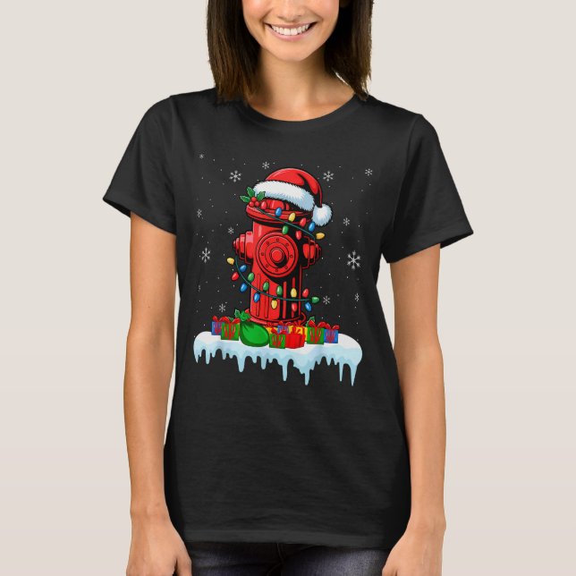 T-shirt Xmas Lights Fire Hydrant Firefighter Christmas  (Devant)