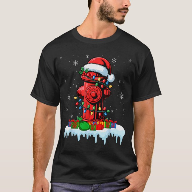 T-shirt Xmas Lights Fire Hydrant Firefighter Christmas  (Devant)