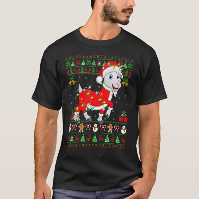 T-shirt Xmas Lights Ugly Sweater Style Santa Goat Christma (Devant)
