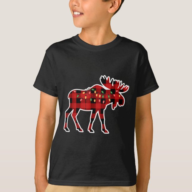 T-shirt Xmas Moose Red And Black Buffalo Plaid Christmas L (Devant)