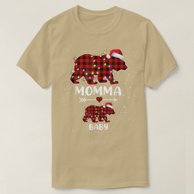 T-shirt Xmas Plaid Bear Momma Baby Polar Pregnancy Announc (Design devant)