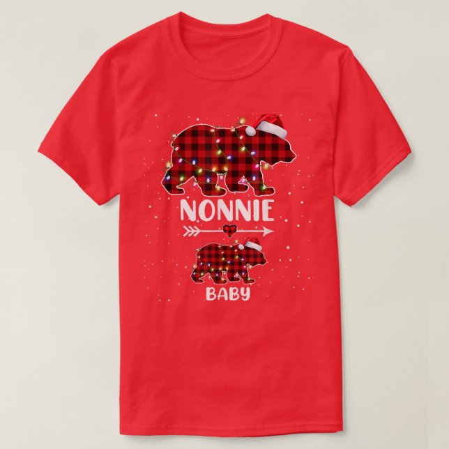 T-shirt Xmas Plaid Bear Nonnie Baby Polar Pregnancy Announ (Design devant)