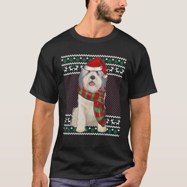 T-shirt Xmas Polish Lowland Sheepdog Dog Santa Hat Ugly Ch (Devant)