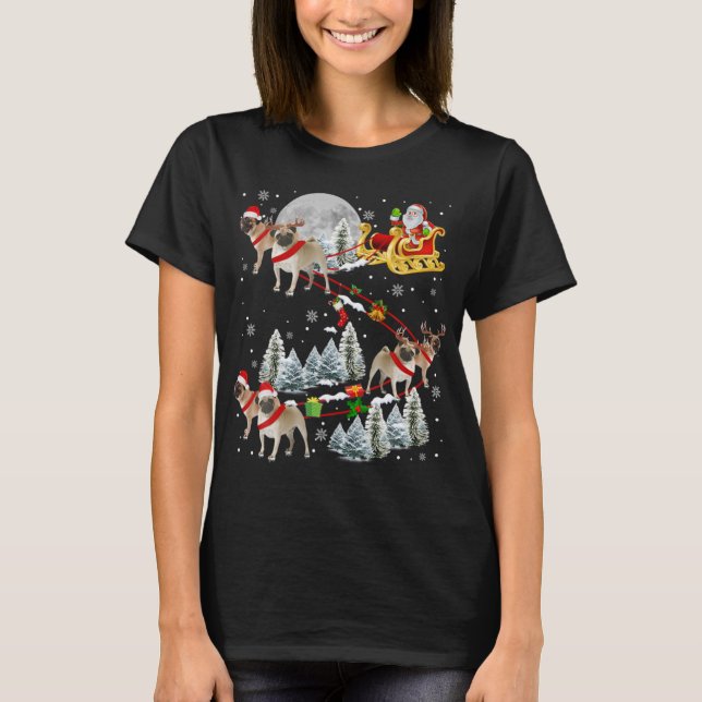 T-shirt Xmas Pug Sledge Christmas Sledge Santa Dog T Shirt (Devant)