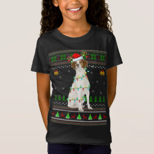 T-Shirt Xmas Reindeer Santa Hat Bretagne Espagnol Chien la