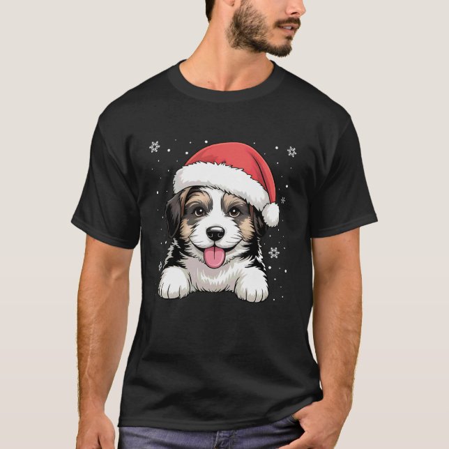 T-shirt Xmas Saint Bernard Dog Wearing Santa Hat Pet Anima (Devant)