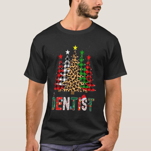 T-shirt Xmas Santa Dentist Leopard Plaid Print Christmas T (Devant)
