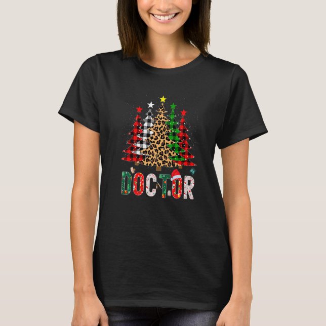 T-shirt Xmas Santa Doctor Leopard Plaid Print Christmas Tr (Devant)