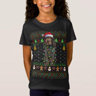 T-Shirt Xmas Santa Hat Allemand Pointer Chien À poils durs