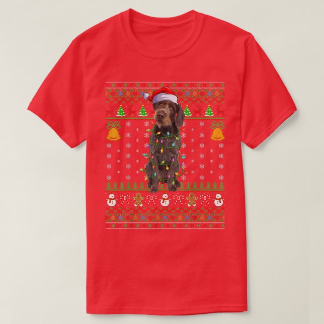 T-shirt Xmas Santa Hat German Wirehaired Pointer Dog Ugly  (Design devant)