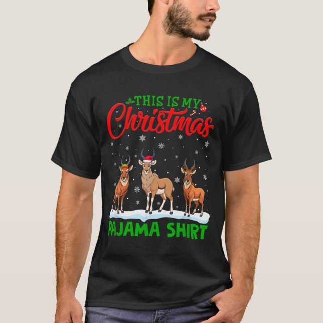 T-shirt Xmas Santa Hat Reindeer Antelope Christmas Pajama  (Devant)