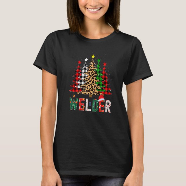 T-shirt Xmas Santa Welder Leopard Plaid Print Christmas Tr (Devant)