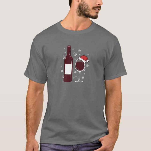 T-shirt Xmas Snow And Santa Hat Wine Lover Christmas Graph (Devant)