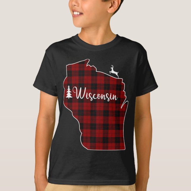 T-shirt Xmas Stocker pour maman Red Plaid Deer Tree Wiscon (Devant)