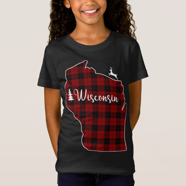 T-Shirt Xmas Stocker pour maman Red Plaid Deer Tree Wiscon (Devant)