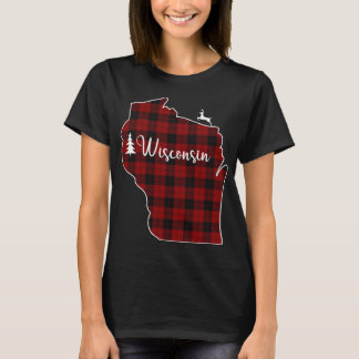 T-shirt Xmas Stocker pour maman Red Plaid Deer Tree Wiscon