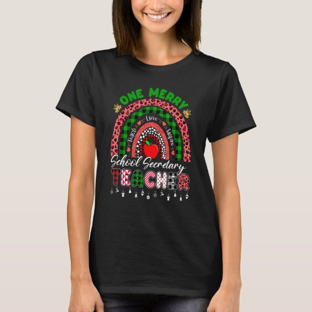 T-shirt Xmas Teacher Rainbow One Merry School Secretary Ch (Devant)
