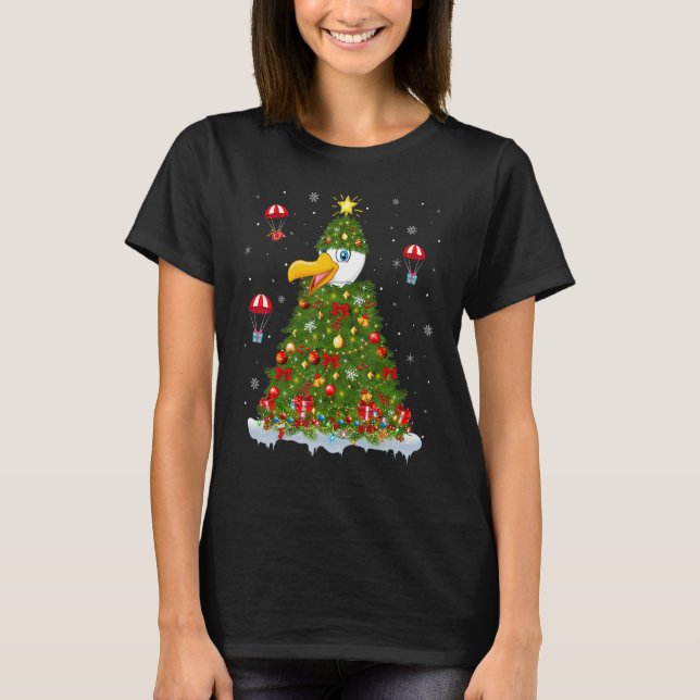 T-shirt Xmas Tree Decorations Lights Santa Seagull Bird Ch (Devant)