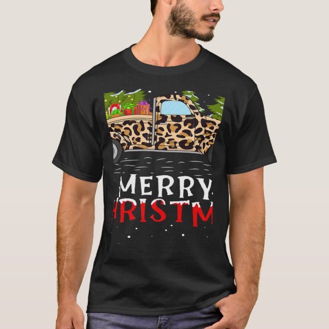 T-shirt Xmas Tree Leopard Plaid Truck Merry Christmas   (Devant)