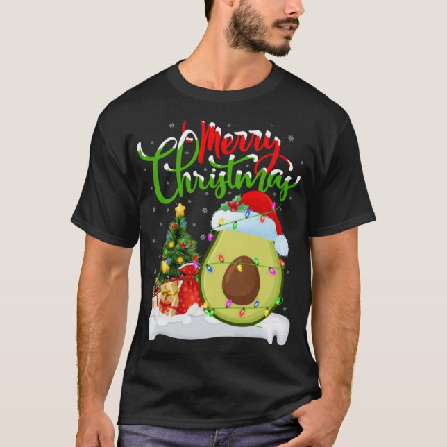 T-shirt Xmas Tree Lights Santa Hat Avocado Fruit Christmas (Devant)