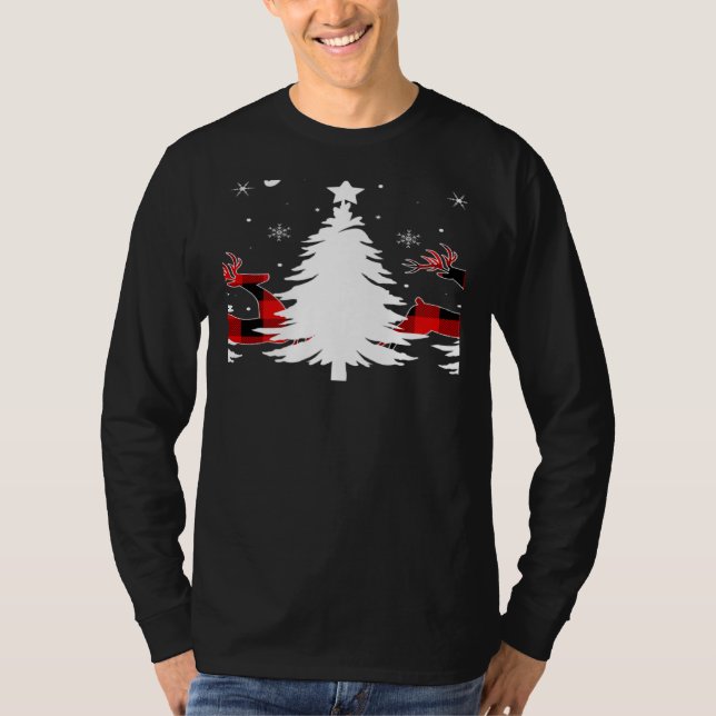 T-shirt Xmas Tree Red Buffalo Plaid Reindeer Merry Christm (Devant)