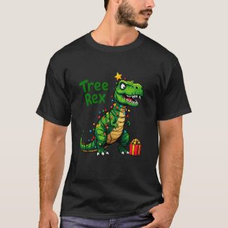 T-shirt Xmas Tree Rex Dinosaur T Rex Chrismas Lumières