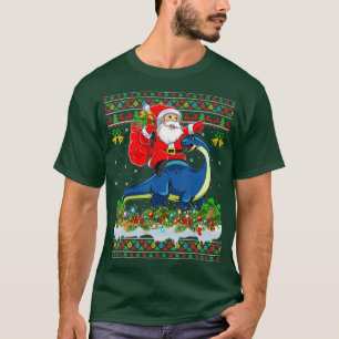 T-shirt Xmas Ugly Père Noël équitation Brontosaurus Dinosa