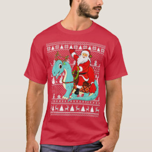 T-shirt Xmas Ugly Père Noël équitation Brontosaurus Dinosa