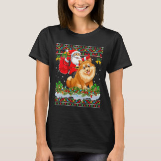 T-shirt Xmas Ugly Père Noël équitation Pomeranian