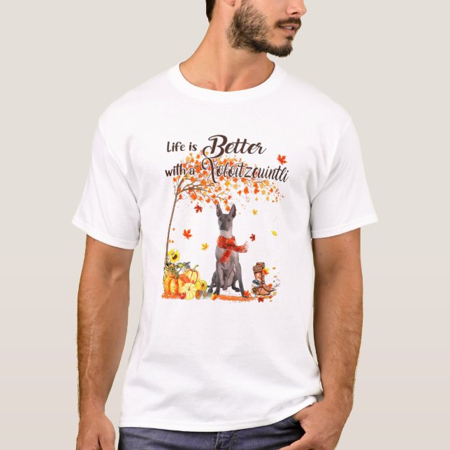T-shirt Xoloitzcuintli Maple Tree Thanksgiving Day mignon  (Devant)