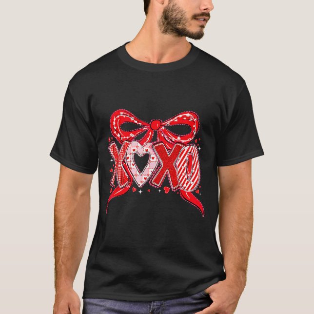 T-shirt Xoxo Funny Valentines Day Love Coquette Bow Checke (Devant)