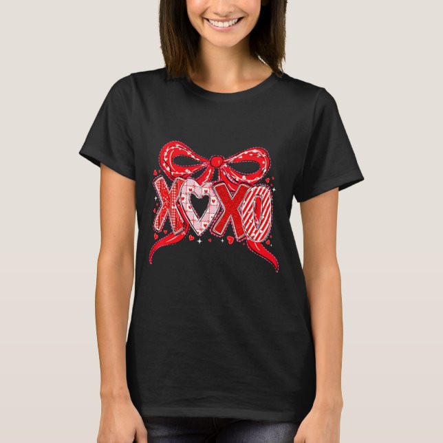 T-shirt Xoxo Funny Valentines Day Love Coquette Bow Checke (Devant)