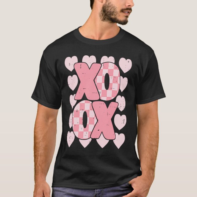T-shirt XOXO Heart Groovy Valentine's Day Couples Kids Gir (Devant)