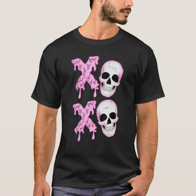 T-shirt Xoxo Skeleton Skull Horror Anti Valentine's Day Me (Devant)