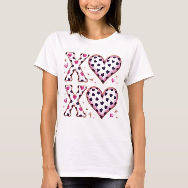 T-shirt XOXO Valentine Hearts Leopard Pink Preppy Pattern (Devant)