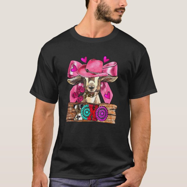 T-shirt Xoxo Valentines Day Goat Farm Animal Pink Bow Hear (Devant)