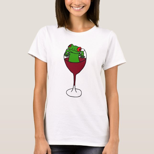 T-shirt XX grenouille d'arbre dans un verre de vin (Devant)
