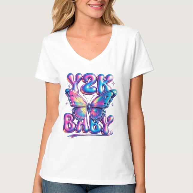 T-Shirt Y2K Bébé Papillon Chrome (Devant)