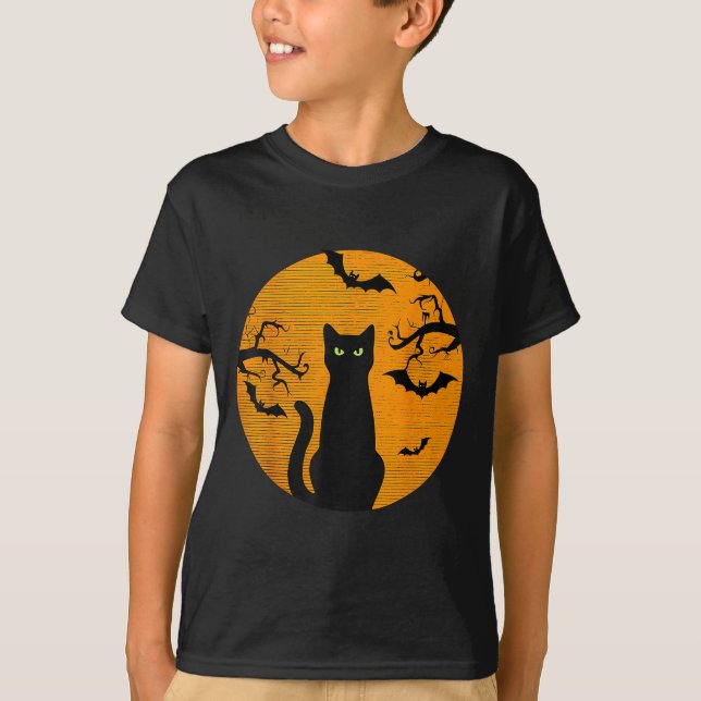 T-shirt Y Christmas Cat Costume Retro Cat Moon Black Cat  (Devant)