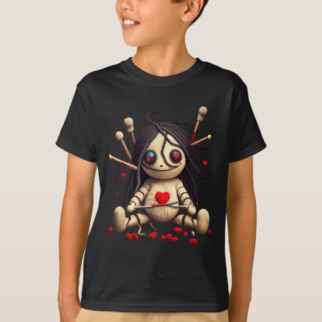 T-shirt Y Cute Sitting Voodoo Doll Halloween Valentine Day (Devant)