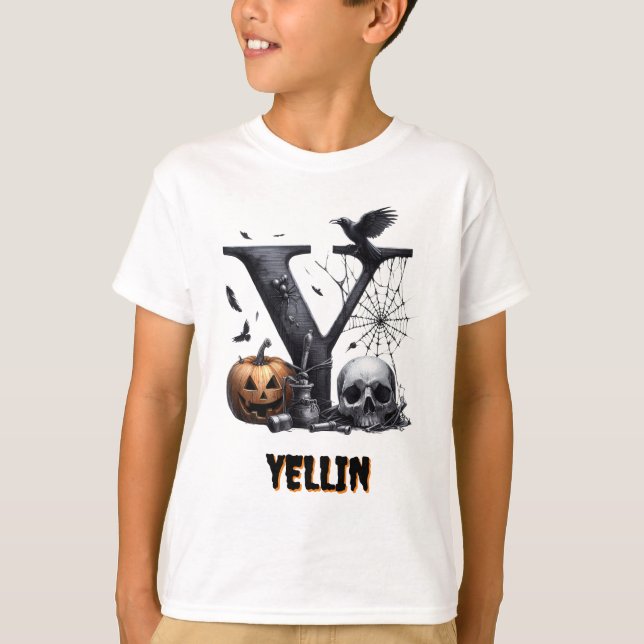 T-shirt Y Trick or Treat Cute Halloween Initial (Devant)