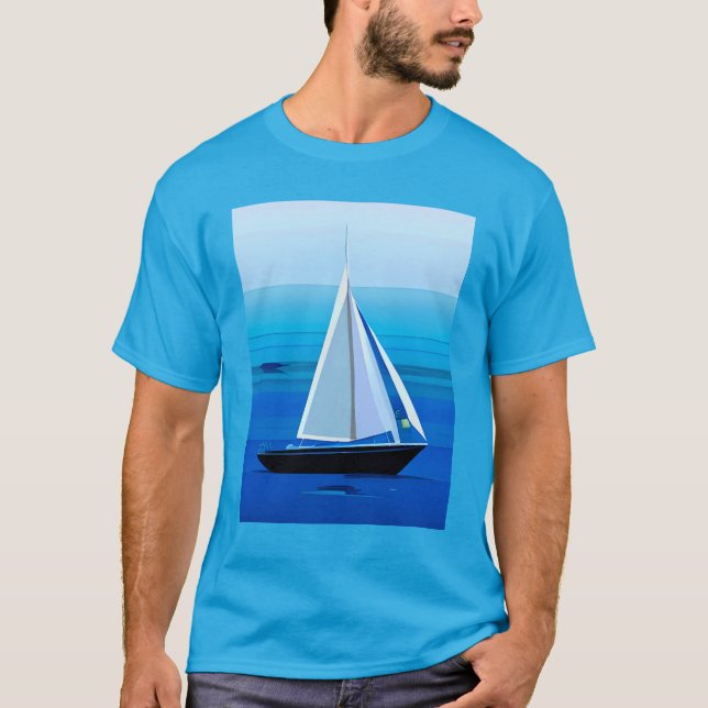 T-shirt Yacht Sous Voile, Bleu Cobalt (Devant)