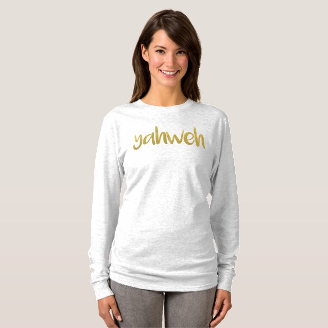 T-shirt YAHWEH Gold Lettering Hébreu Nom De Dieu T-Chemise (Devant entier)